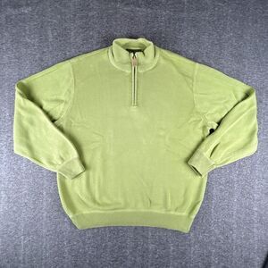 VTG Eddie Bauer Sweater Mens Sz L Light Green 1/4 Zip 100% Cotton Pullover Y2K